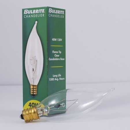 Bulbrite 40w Dimmable Clear CA8 Incandescent Light Bulbs Candelabra (E12) Base, 2700K Warm White Light, 50PK 861964